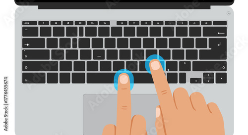 A top-down perspective showcases human fingers actively pressing keys on a modern silver laptop keyboard, illustrating digital interaction and productivity.