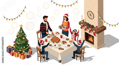 Cozy family christmas dinner with festive decor and holiday spirit