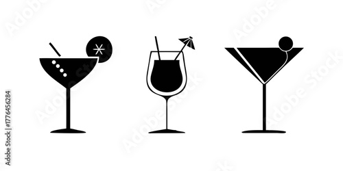 Elegant Cocktail Silhouettes. Minimalist Icons for Event Invitations and Party Decor.