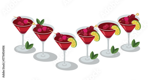 Festive cocktail arrangement with garnishes in modern isometric style
