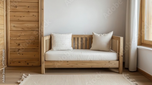 Warm and minimalist wooden living room with reclaimed wood furniture and soft creamcolored accents