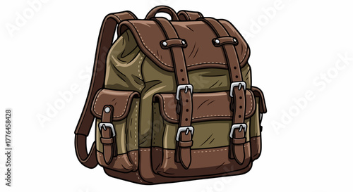 Vintage brown backpack with two pockets and straps