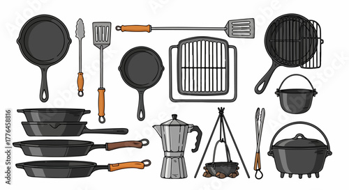 Cooking equipment and camping gear set