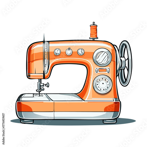 Retro orange sewing machine vector illustration for tailoring craft and fashion design