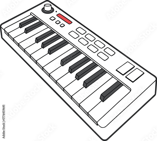 Midi keyboard controller line art illustration on white background