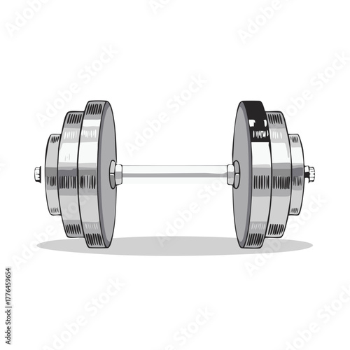 Hand-drawn illustration of a classic metal dumbbell with weight plates for fitness and strength training