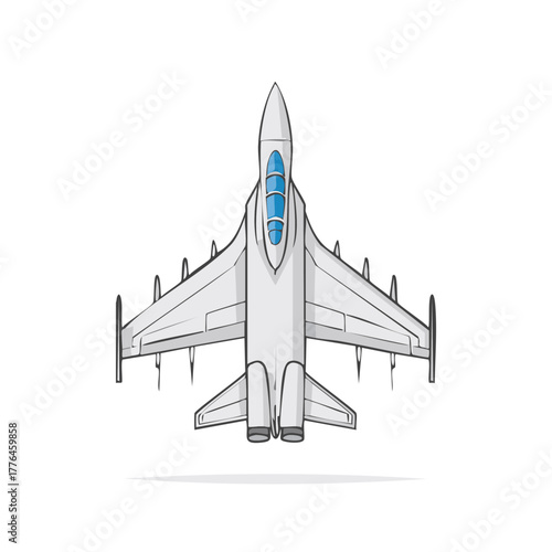 Modern fighter jet with swept wings and blue canopy viewed from above