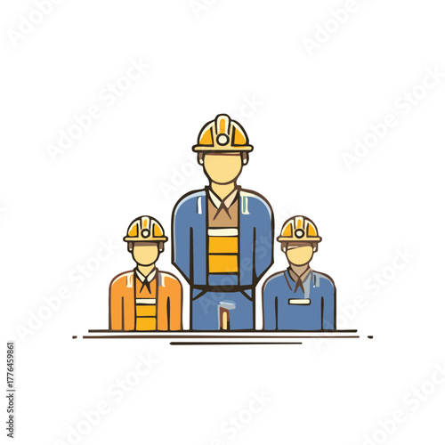 Team of construction workers in hard hats and safety vests illustration