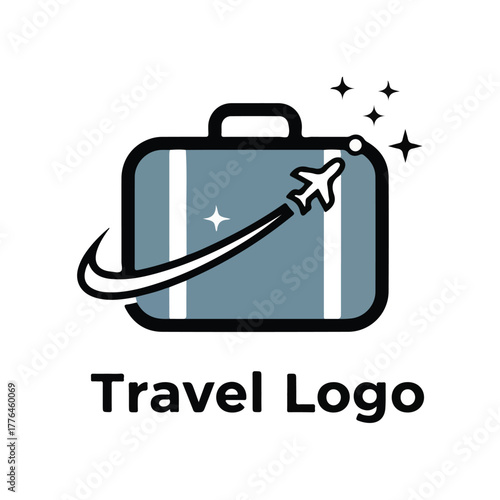 Travel suitcase globe tourism adventure trip world journey agency logo
