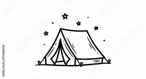 Camping tent under stars with transparent background
