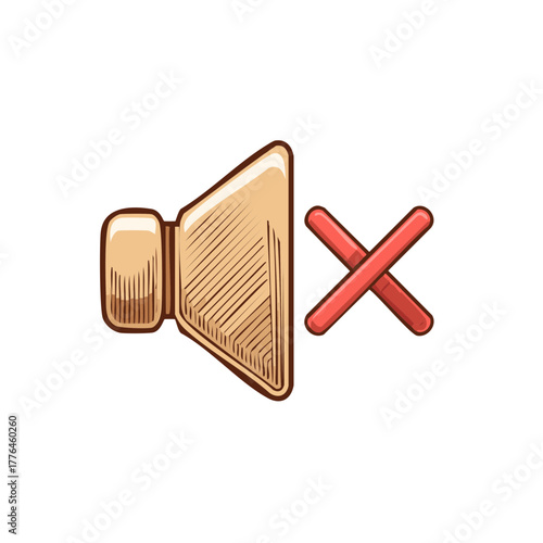 Engraved style mute speaker icon with a bold red X representing silence and sound off