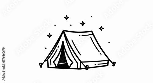 Camping tent with stars with transparent background
