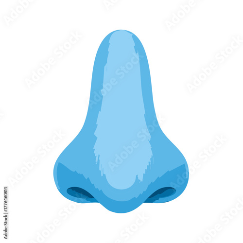 Bright blue cartoon nose representing the human sense of smell and anatomy medical concept