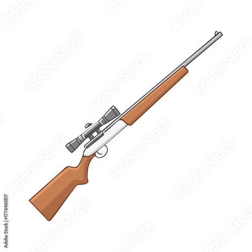 Classic wooden hunting rifle with a scope isolated cartoon vector illustration