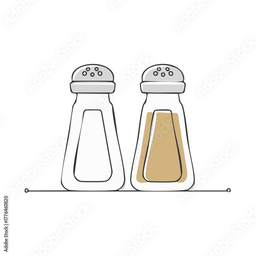 Doodle style salt and pepper shakers. Simple line art culinary spices for condiments, seasonings, flavour enhancers.
