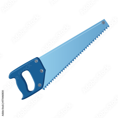 Hand saw illustration with a blue handle and blade for DIY projects
