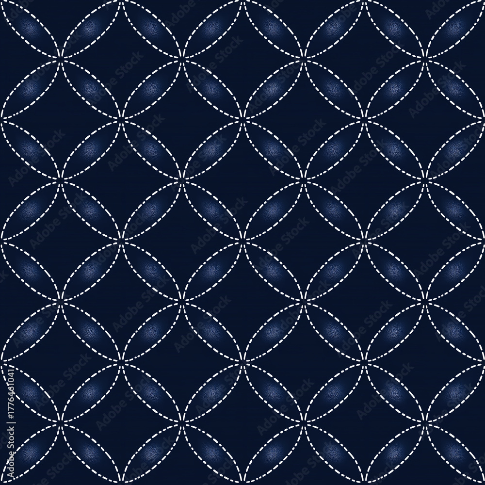 Fototapeta premium Minimal japanese sashiko stitching pattern seamless design textile art contemporary style close-up view elegant aesthetics