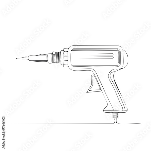 Detailed line drawing of a vintage soldering gun for industrial or electrical projects and crafting purposes showcasing tool design