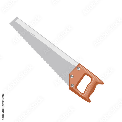 Classic hand saw with a wooden handle and steel blade vector illustration isolated on white