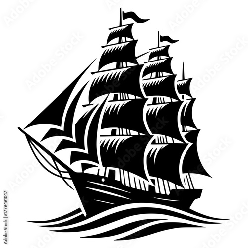 silhouette of a sailing pirate styled ship vector image illustration