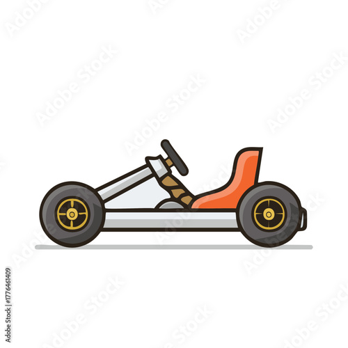 Illustration of a racing go-kart with an orange seat and black wheels