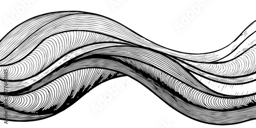 Abstract black and white wave lines flowing smoothly, modern minimalist fluid motion art