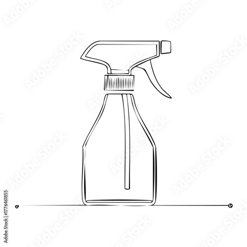 Simple single line drawing of a cleaning spray bottle, minimalist hand drawn vector illustration