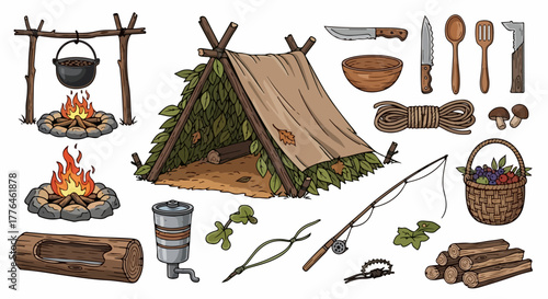 Camping survival gear and shelter set