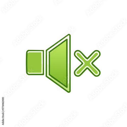 Glossy green mute button icon with a speaker symbol for audio off or silent mode