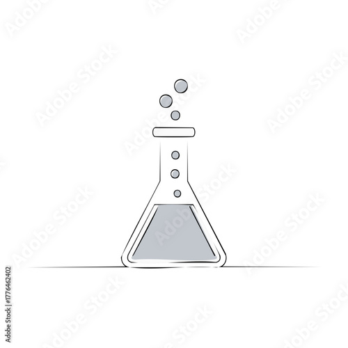 Laboratory Flask Bubbling With Gray Liquid and Floating Bubbles
