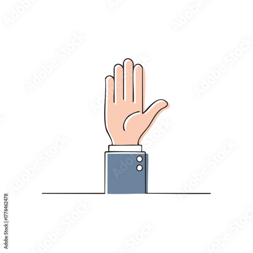 Cartoon hand showing stop or palm gesture with blue sleeve