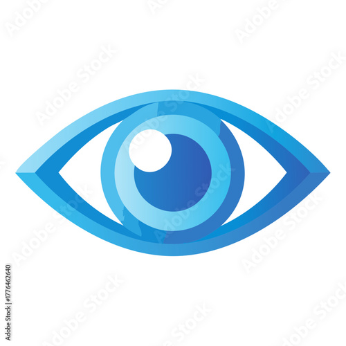 Simple stylized blue eye logo design with geometric shapes, optical health concept for medical care, vision, and opthamology.