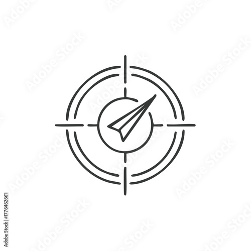 Minimalist compass graphic navigation concept with paper plane