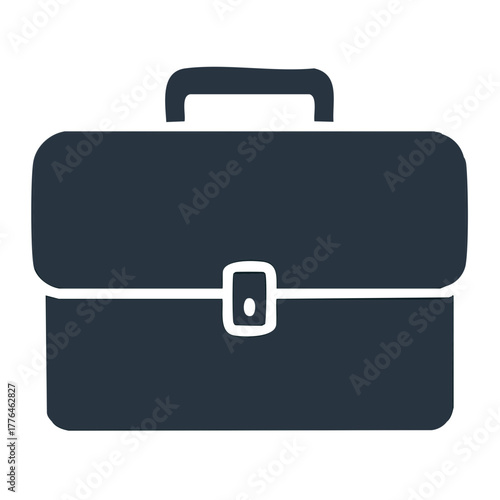 Dark Blue Briefcase Icon with Handle and Latch