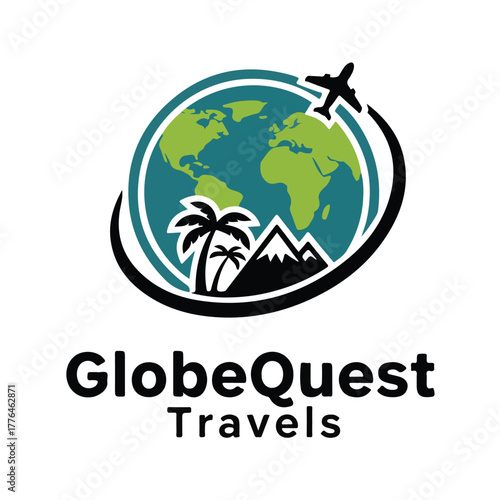 Globe Quest worldwide travel agency adventure and tourism globe logo