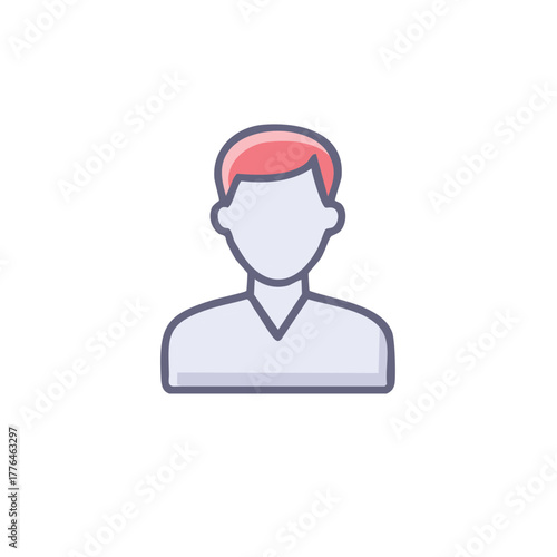 Flat design user profile icon with red hair and grey silhouette for avatar placeholder