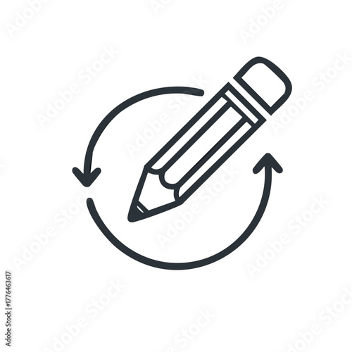 Pencil Refresh Illustration: Rotating Arrows Indicating Renewal or Update Symbol Design