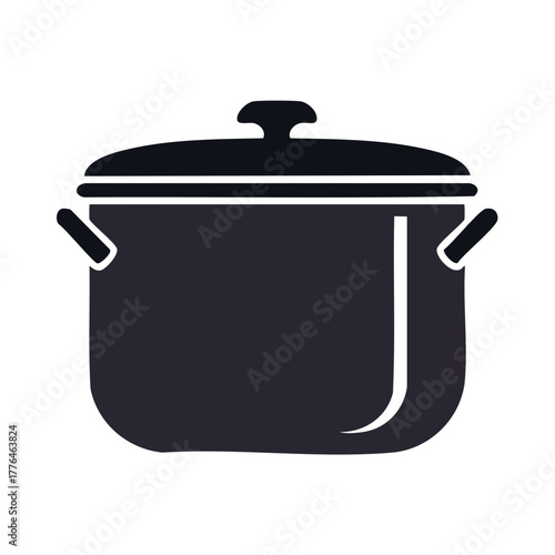 Minimalist black cooking pot icon with lid perfect for kitchen design and food preparation concepts