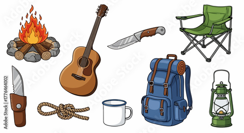 Camping gear collection with transparent background