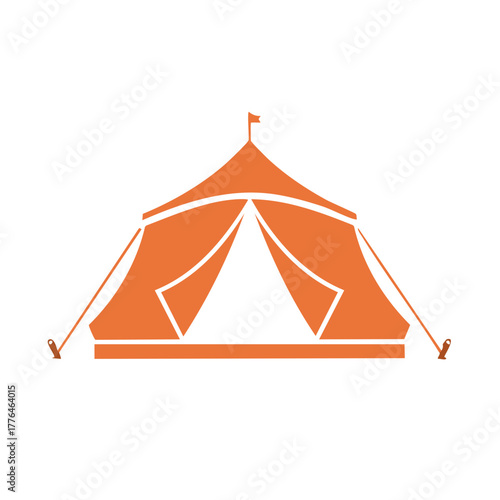 Orange circus tent with flag symbol vector illustration isolated on white background