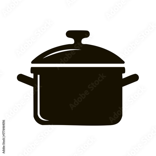 Simple Black Silhouette of a Cooking Pot with Lid and Handles