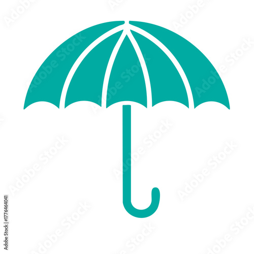 Teal umbrella icon with curved handle on a white background