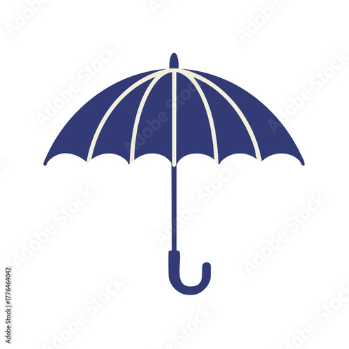 Isolated navy umbrella illustration with white details, protecting from rain and weather elements