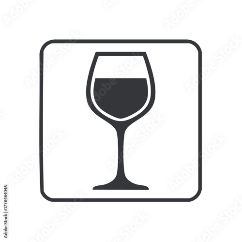 Minimalist wine glass icon with dark fill and rounded square frame a clean elegant symbol for drinks