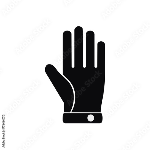 Gloved hand stop gesture icon simple black and white vector symbol illustration