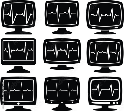 Monitors displaying heartbeat ekg waveforms