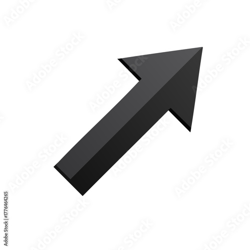 Shiny black three dimensional arrow showing an upward direction positive growth and successful trend