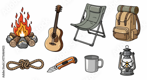 Camping gear collection with transparent background