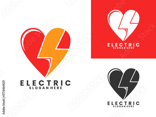 Electricity with love logo design vector template. Electric care logo design