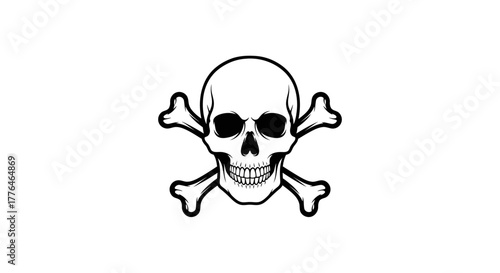 Striking monochrome skull and crossbones design, a widely recognized warning symbol for danger, toxicity, or hazardous materials, perfect for safety signs and themed graphic elements
